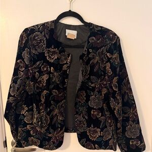 Anna Black and Gold Floral Velvet Blazer
